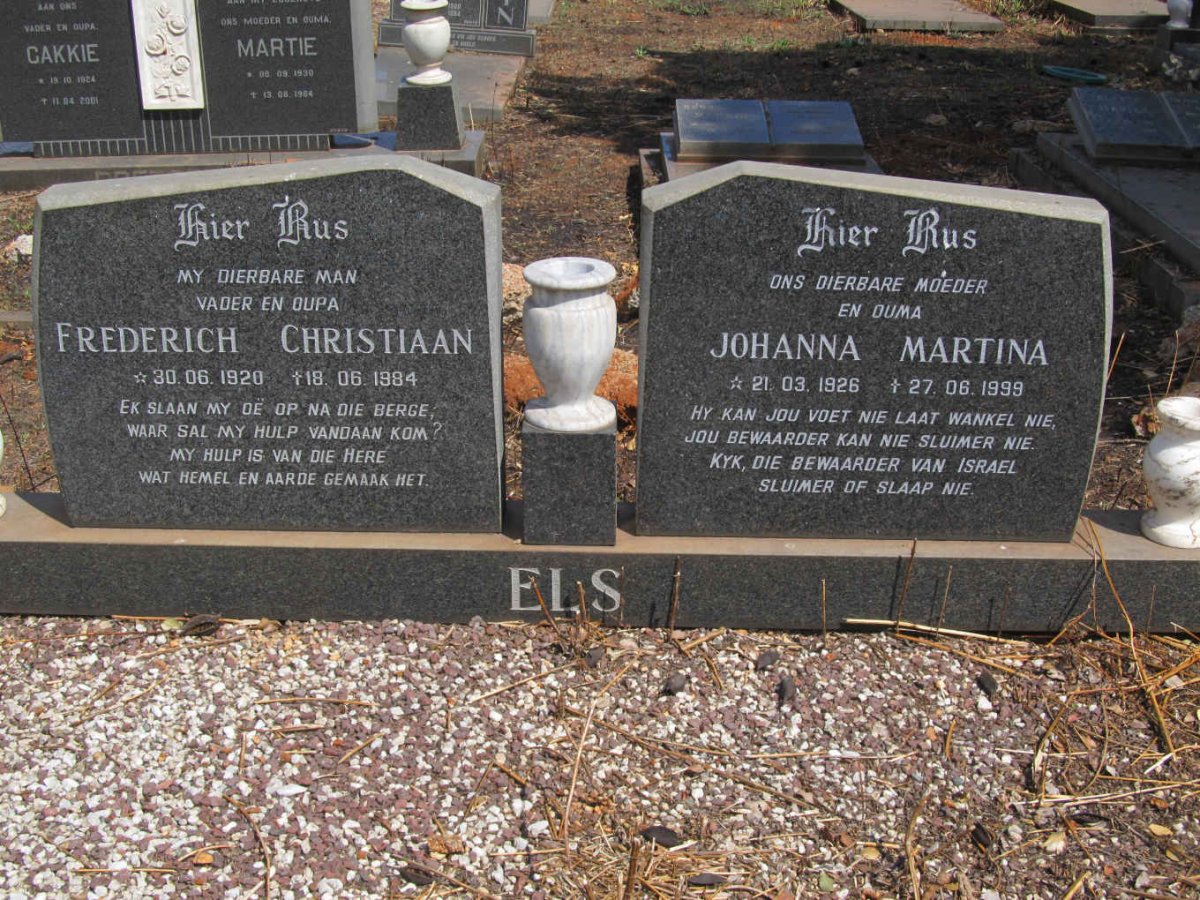 ELS Frederich Christiaan 1920-1984 &amp; Johanna Martina 1926-1999