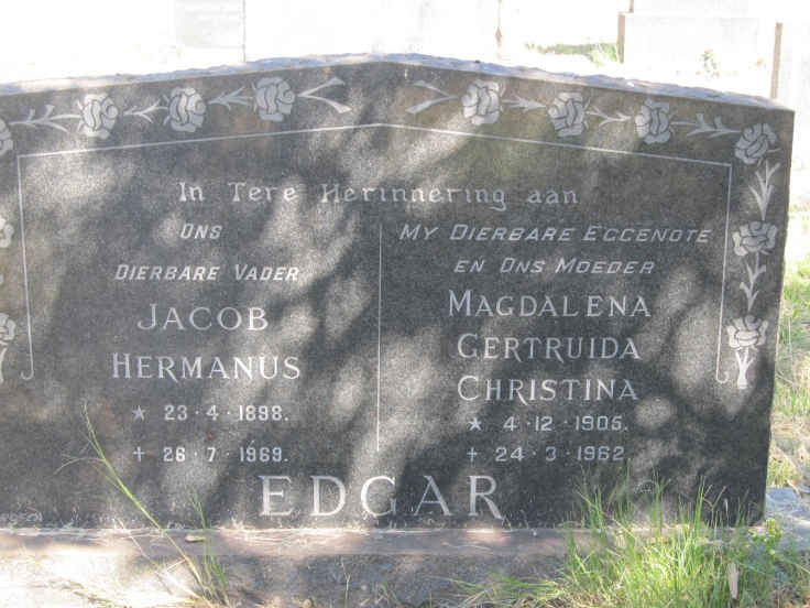 EDGAR Jacob Hermanus 1898-1969 &amp; Magdalena Gertruida Christina 1905-1962