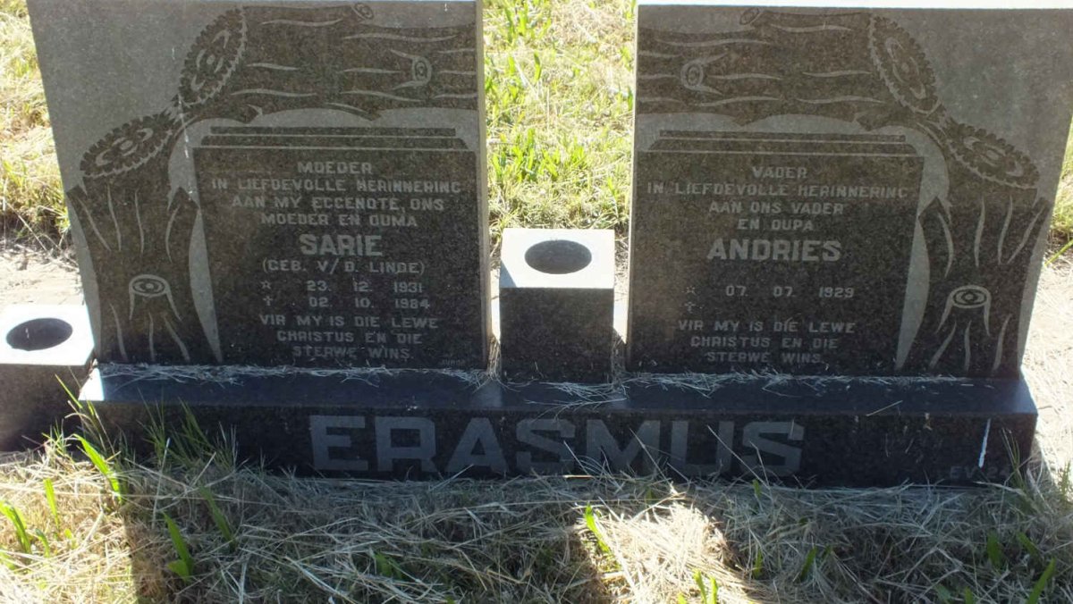 ERASMUS Andries 1929- &amp; Sarie V.D. LINDE 1931-1984