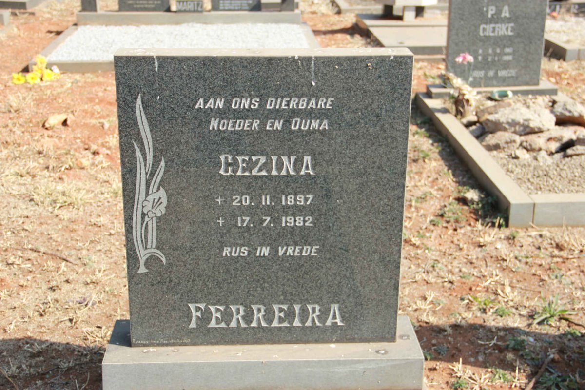 FERREIRA Gezina Elizabeth voorheen JOUBERT nee REYNEKE 1897-1982
