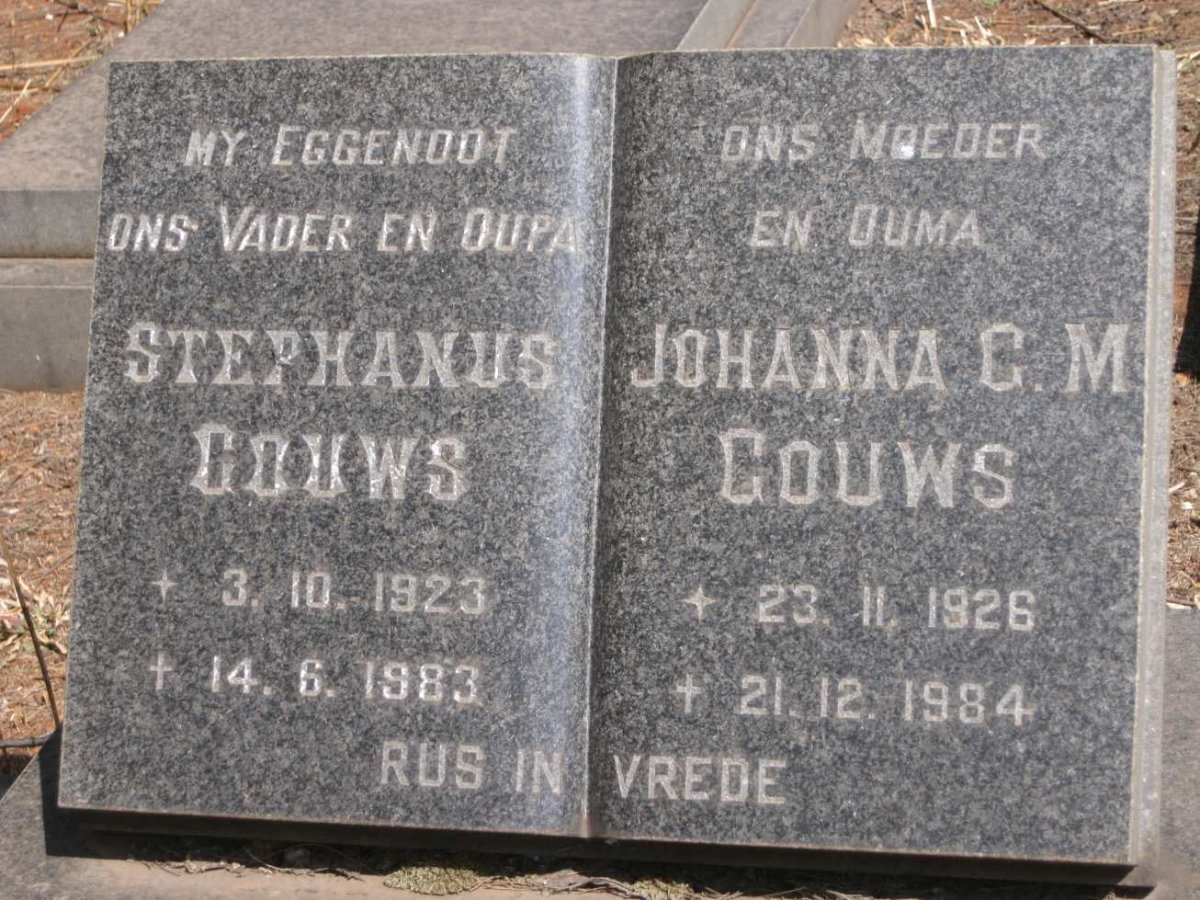 GOUWS Stephanus 1923-1983 &amp; Johanna G.M. 1926-1984