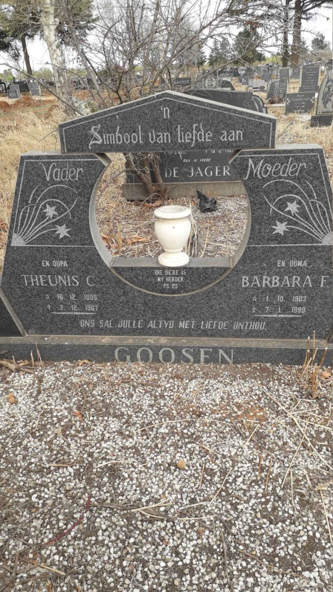 GOOSEN Theunis C. 1898-1967 &amp; Barbara F. 1903-1990