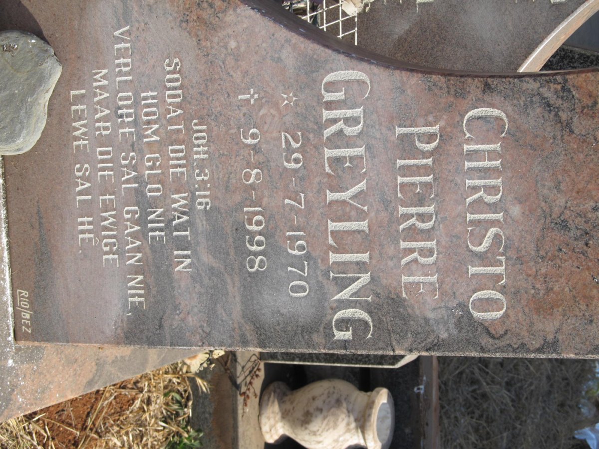 GREYLING Christina Aletta Rosina 1933-2009 :: GREYLING Christo Pierre 1970-1998