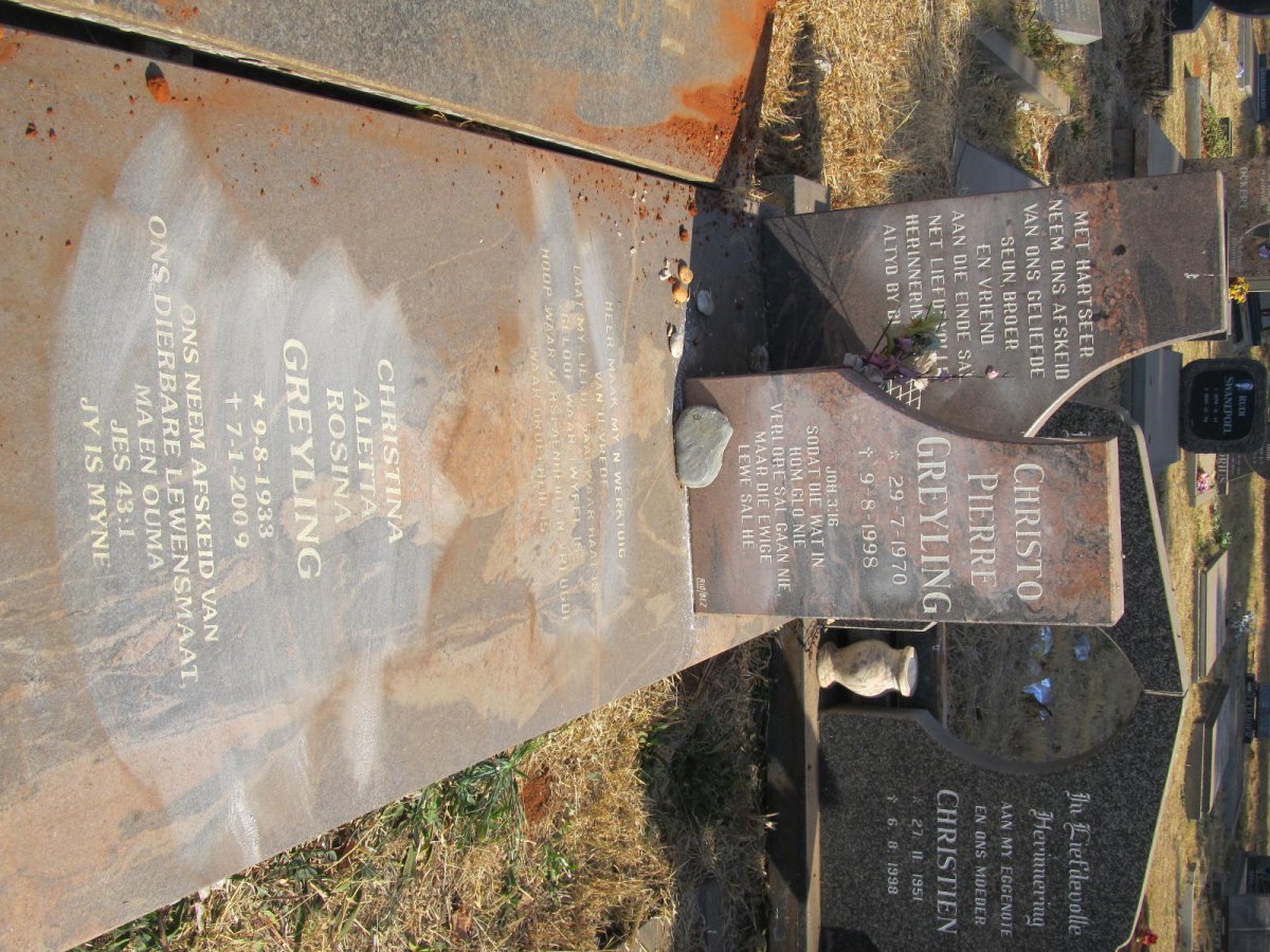 GREYLING Christina Aletta Rosina 1933-2009 :: GREYLING Christo Pierre 1970-1998