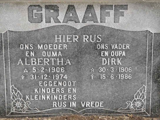 GRAAFF Dirk 1906-1986 &amp; Albertha 1906-1974