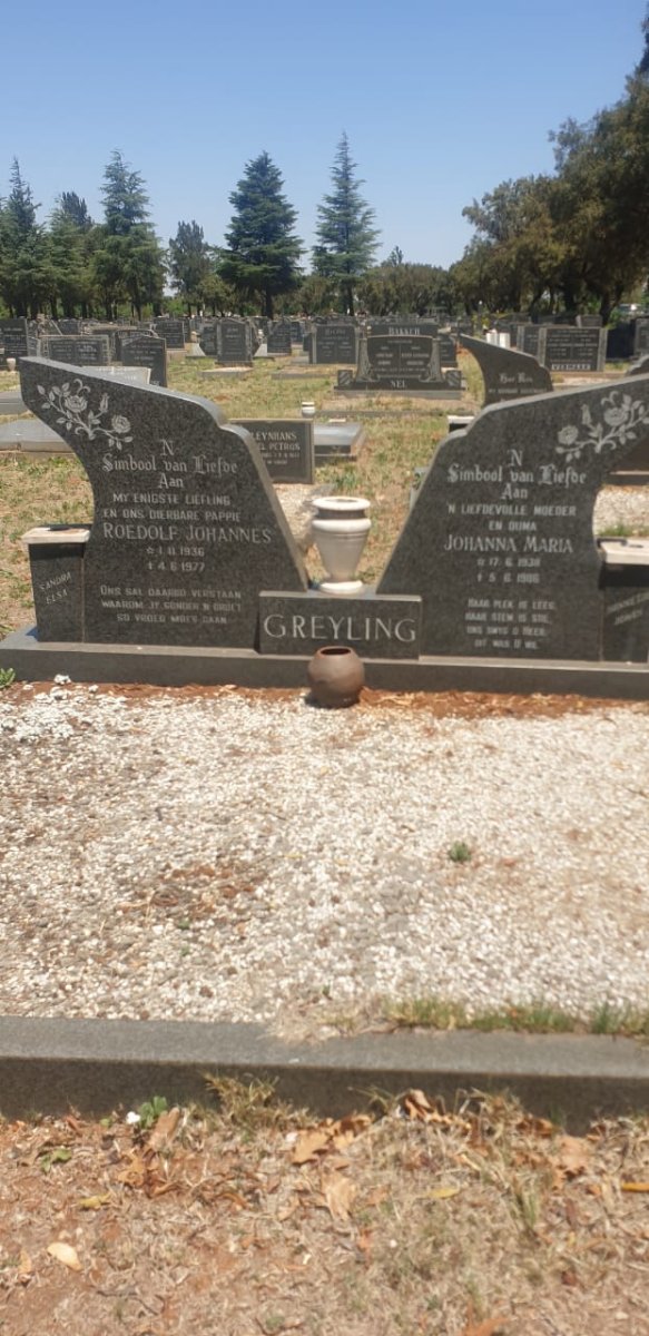 GREYLING Roedolf Johannes 1936-1977 &amp; Johanna Maria 1938-1986