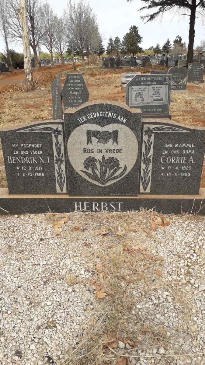 HERBST Hendrik N.J. 1917-1968 &amp; Corrie A. 1923-1989