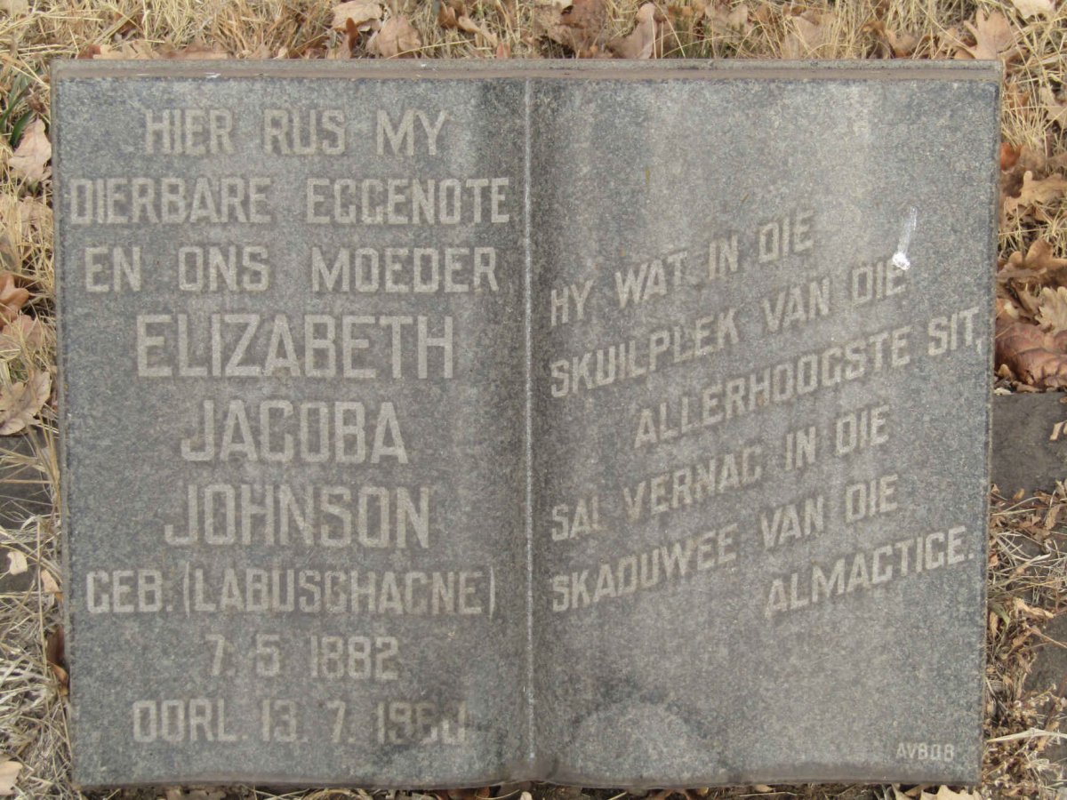 JOHNSON Elizabeth Jacoba nee LABUSCHAGNE 1882-1960