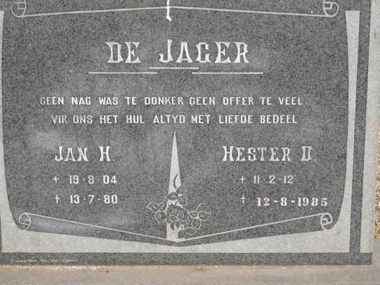 JAGER Jan H., de 1904-1980 &amp; Hester D. 1912-1985