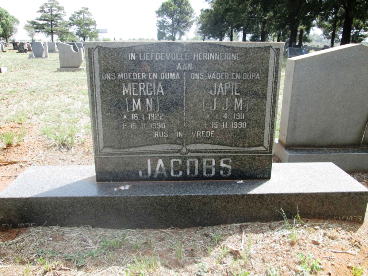 JACOBS J.J.M. 1911-1990 &amp; M.N. 1922-1990