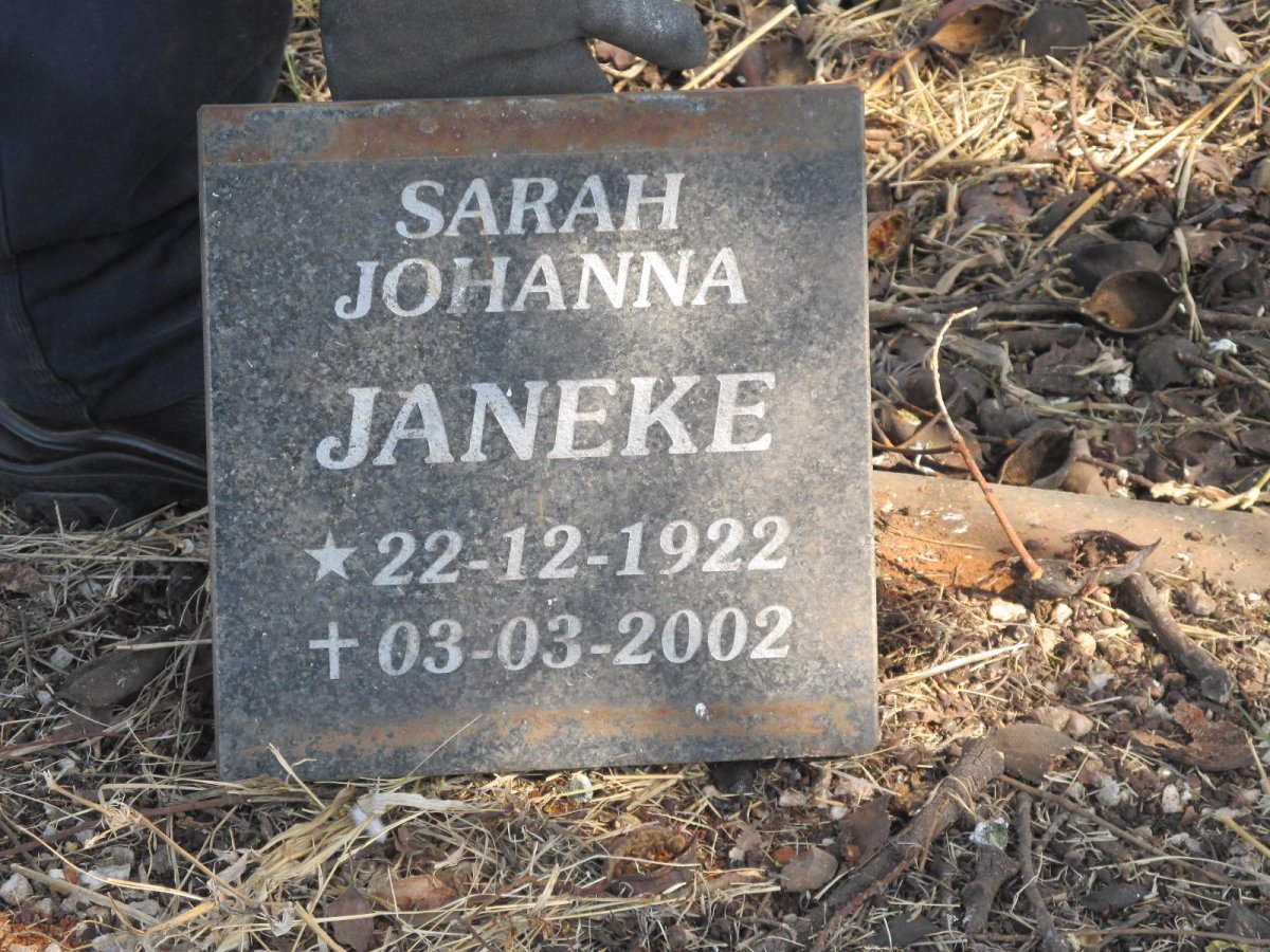 JANEKE Sarah Johanna 1922-2002