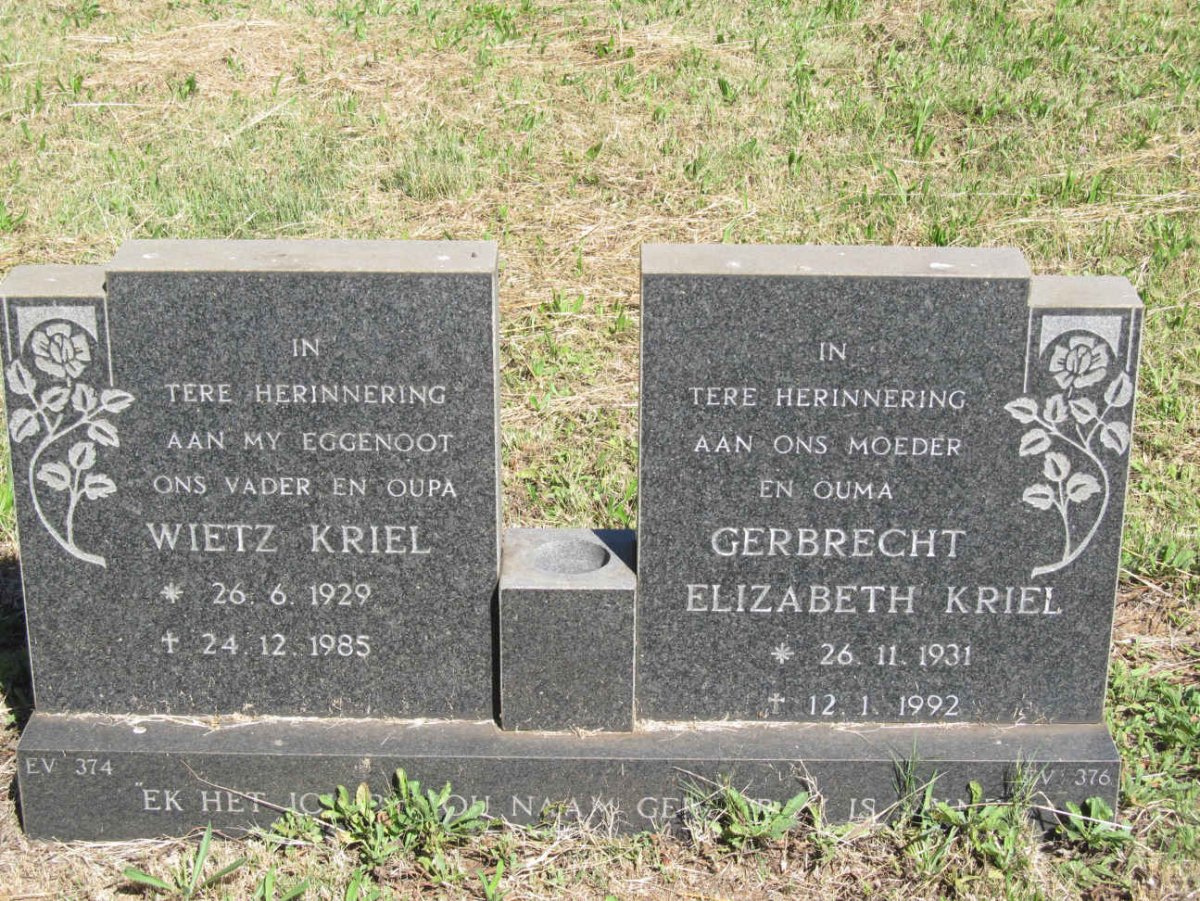 KRIEL Wietz 1929-1985 &amp; Gerbrecht Elizabeth 1931-1992