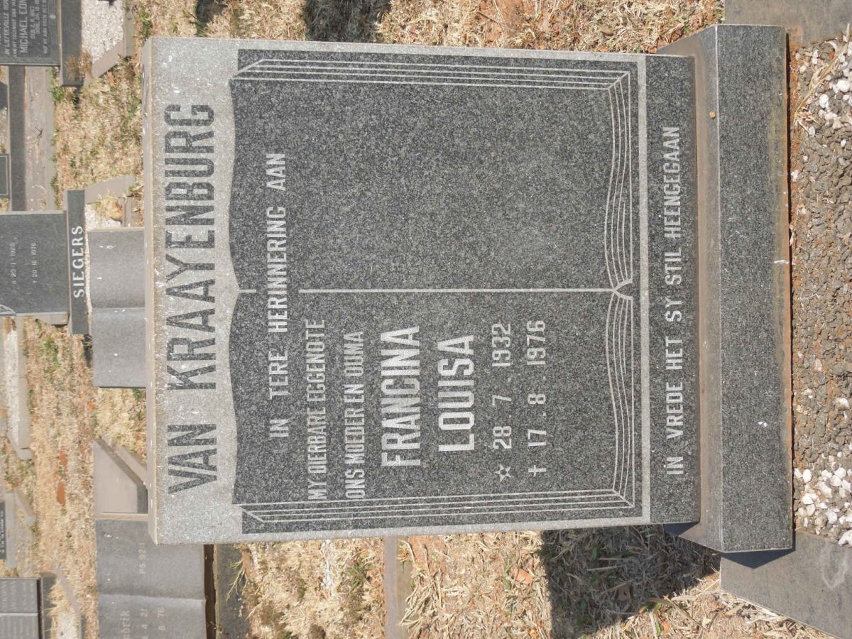 KRAAYENBURG Francina Louisa, van 1932-1976