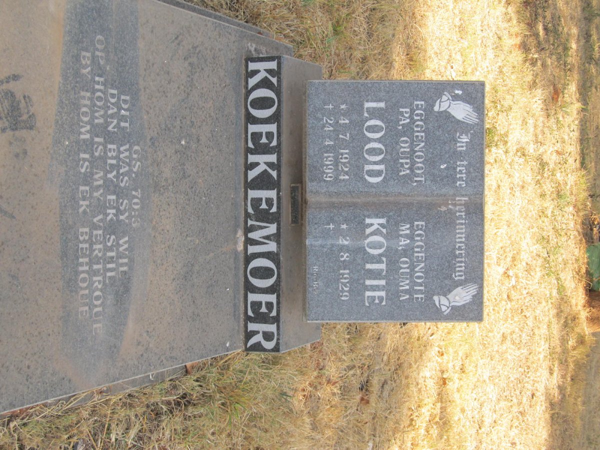 KOEKEMOER Lood 1924-1999 &amp; Kotie 1929-