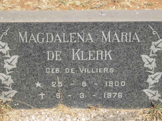 KLERK Magdalena Maria, de nee DE VILLIERS 1900-1976