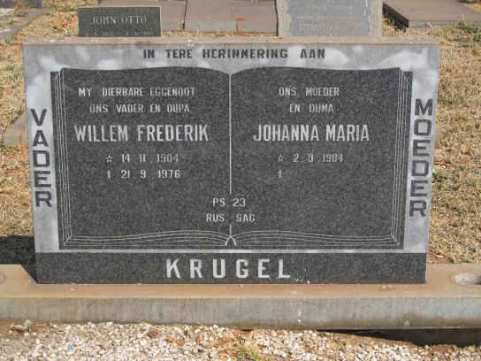 KRUGEL Willem Frederik 1904-1976 &amp; Johanna Maria 1904-