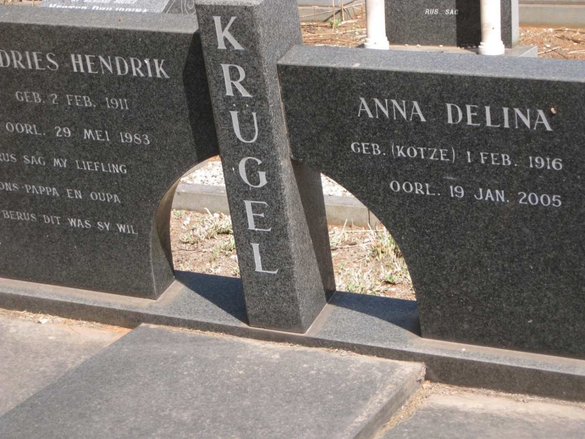 KRUGEL Andries Hendrik 1911-1983 &amp; Anna Delina KOTZE 1916-2005