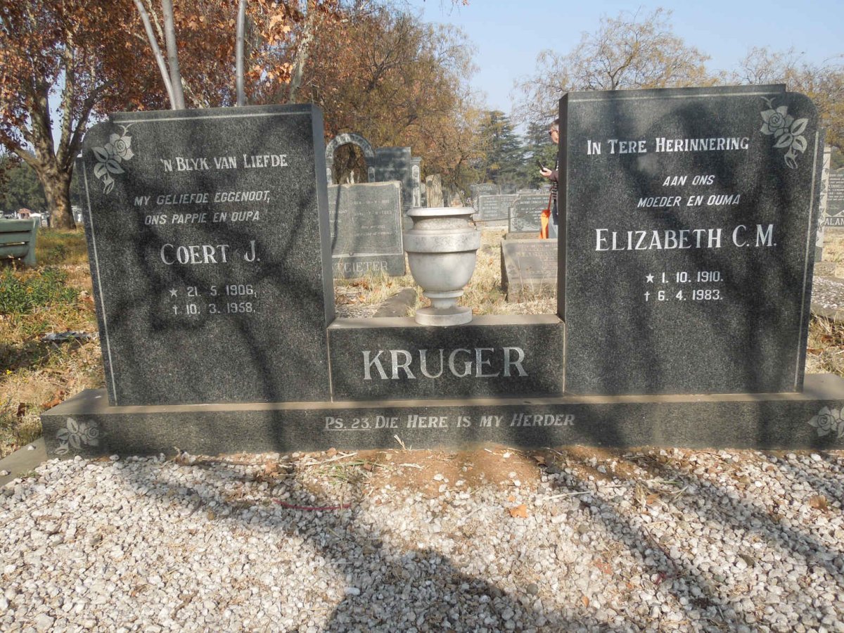 KRUGER Coert J. 1906-1958 &amp; Elizabeth C.M 1910-1983