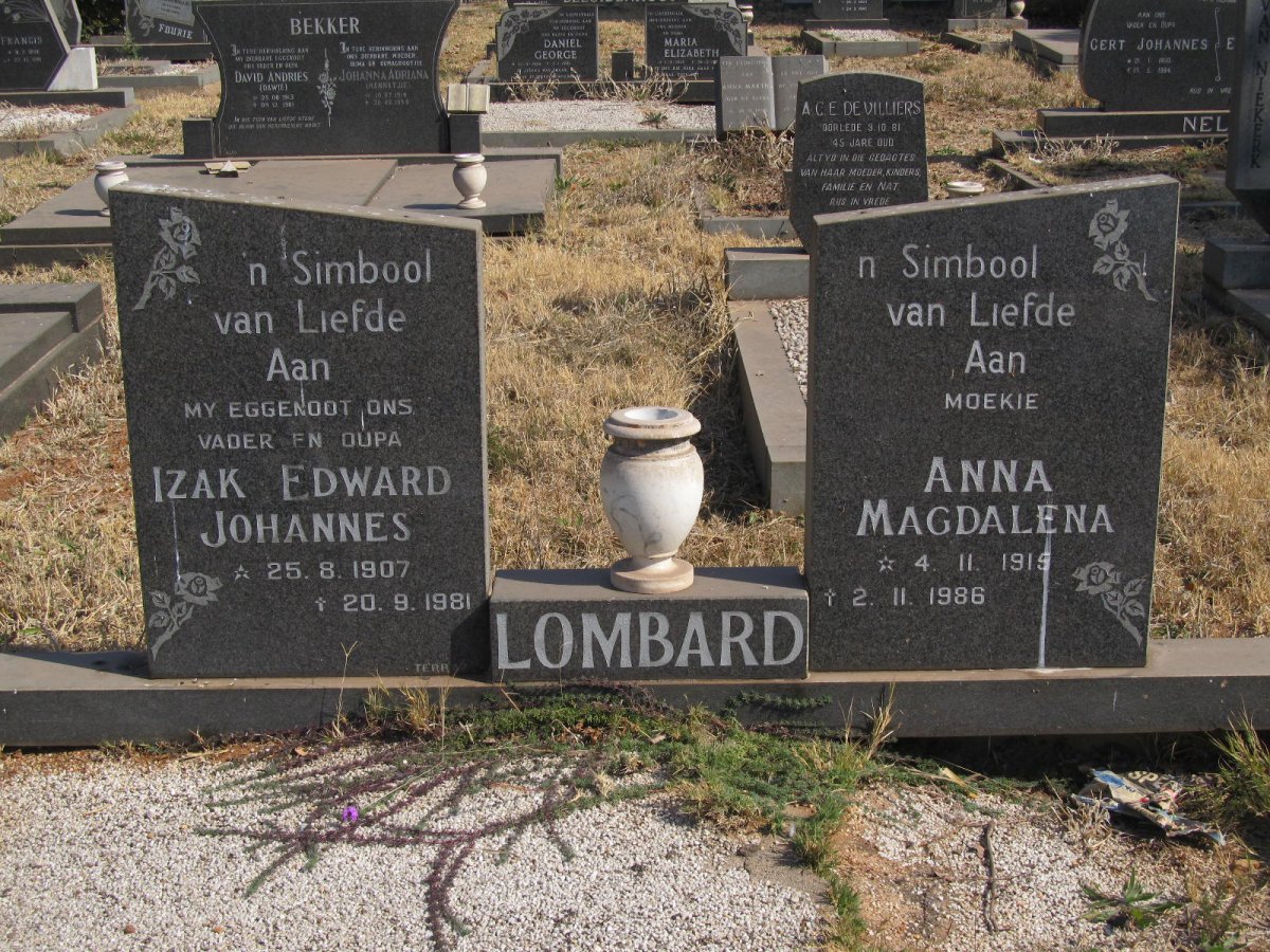 LOMBARD Izak Edward Johannes 1907-1981 &amp; Anna Magdalena 1915-1986