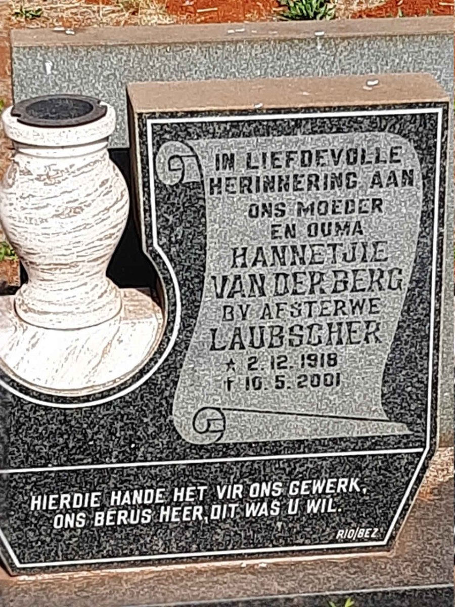 LAUBSCHER Hannetjie, VAN DER BERG 1918-2001