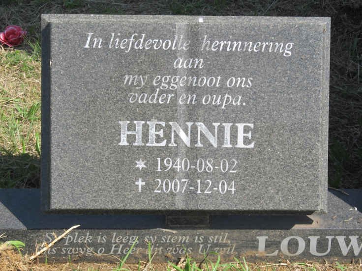 LOUWRENS Hennie 1940-2007 &amp; Marie 1937-201?