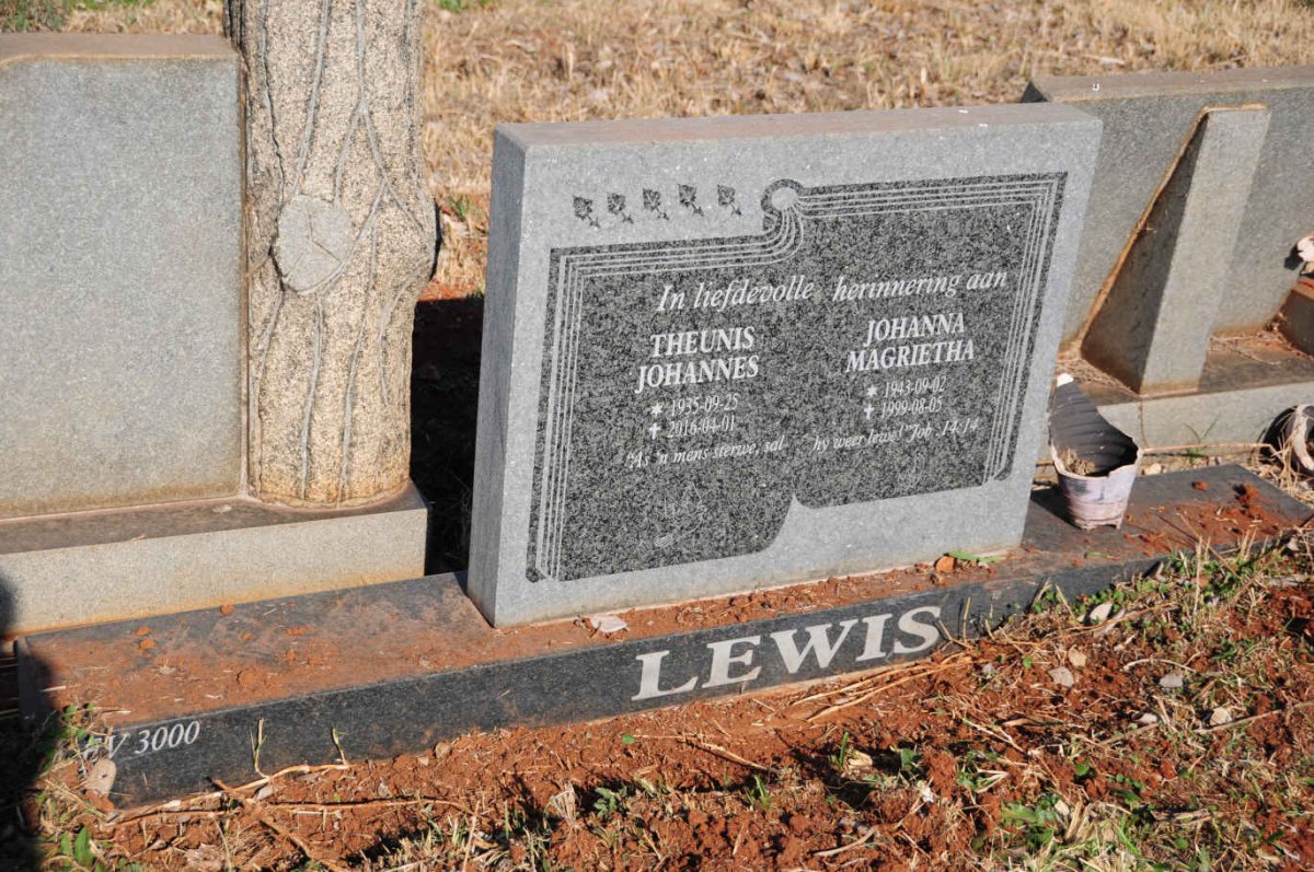 LEWIS Theunis Johannes 1935-2016 & Johanna Magrietha 1943-1999