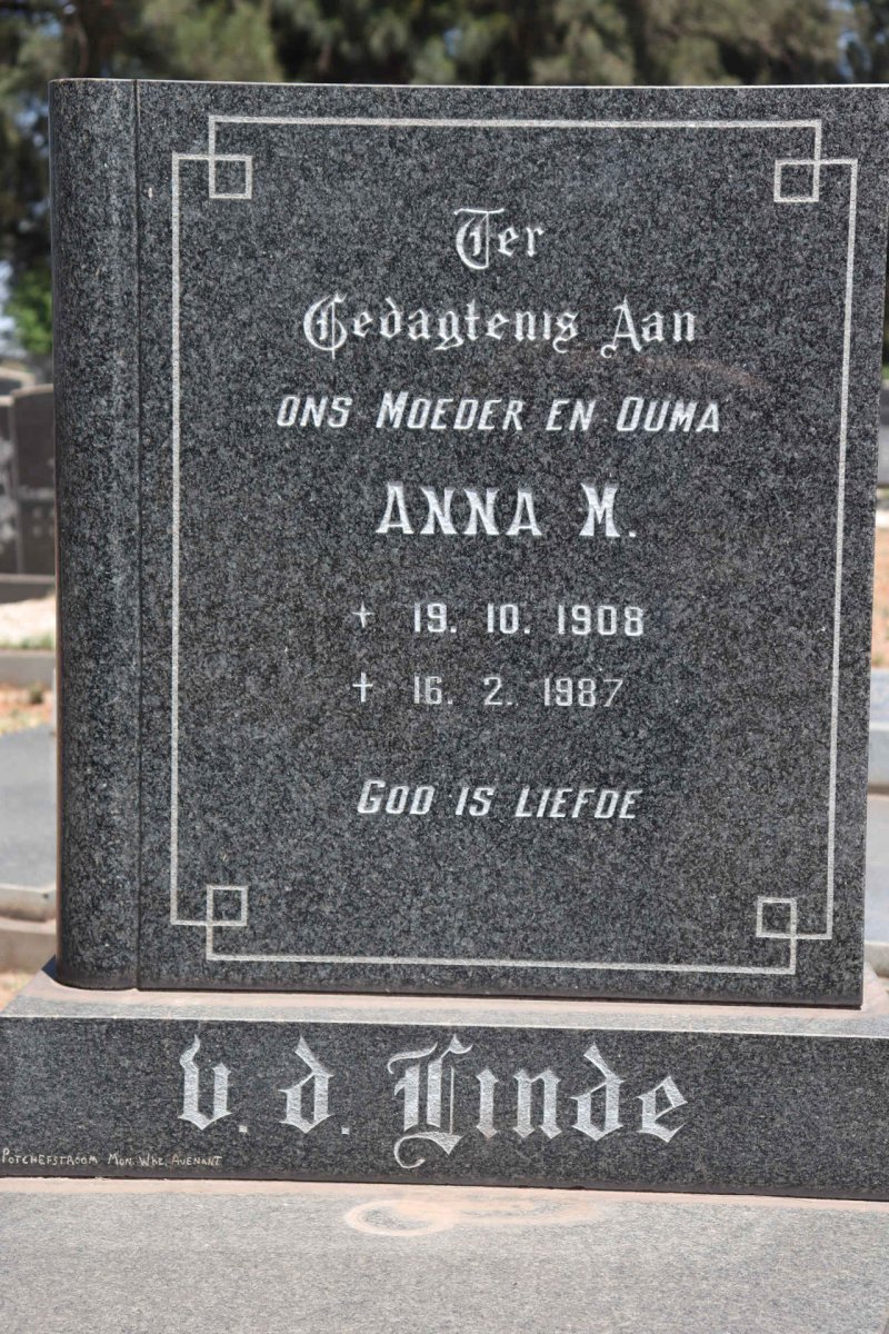 LINDE Anna M., v.d. 1908-1987