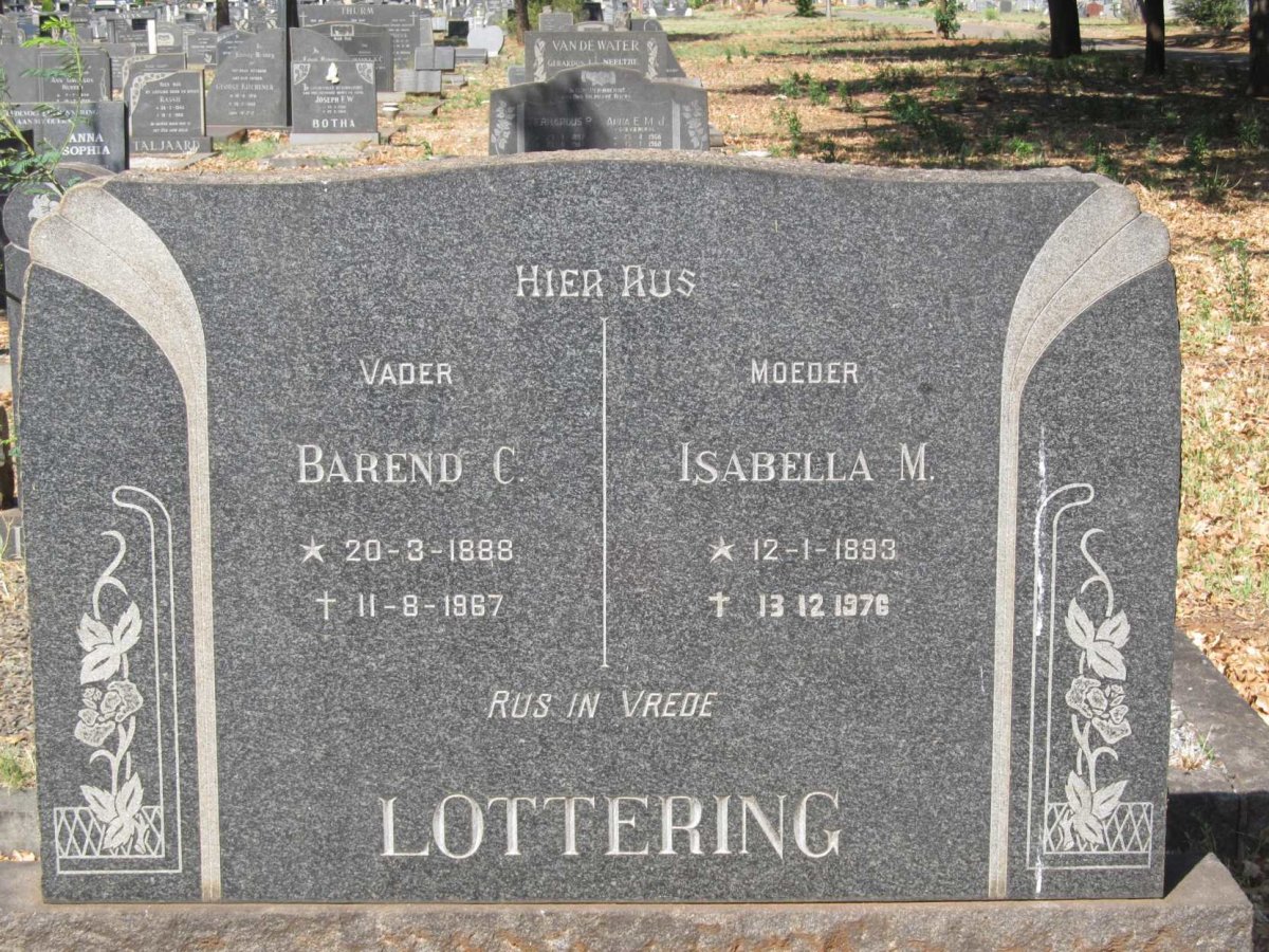 LOTTERING Barend C. 1888-1967 &amp; Isabella M. 1893-1976