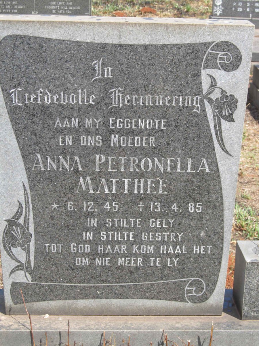 MATTHEE Anna Petronella 1945-1985