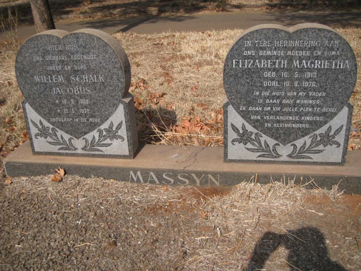 MASSYN Willem Schalk Jacobus 1909-1972 &amp; Elizabeth Magrietha 1913-1976