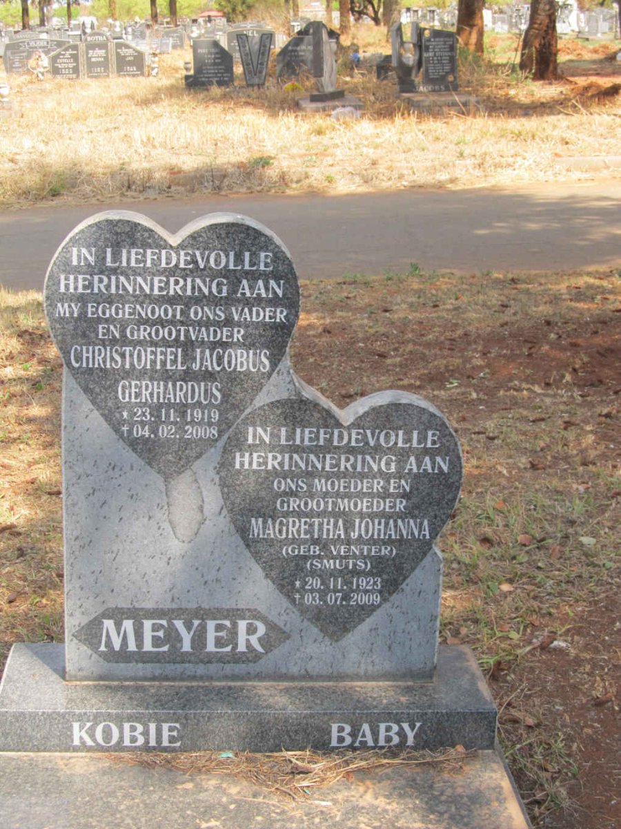 MEYER Christoffel Jacobus Gerhardus 1919-2008 &amp; Magretha Johanna voorheen SMUTS nee VENTER 1923-2009