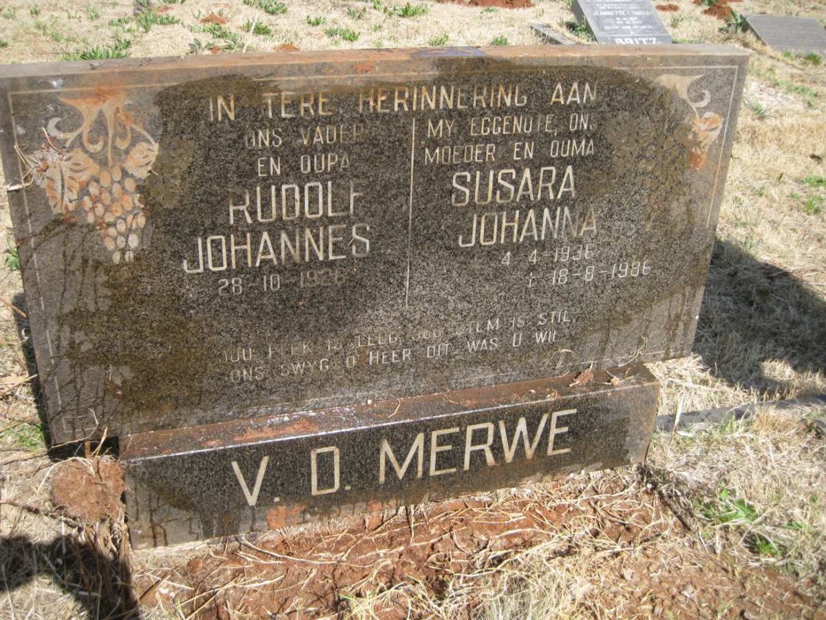MERWE Rudolf Johannes 1926-  & Susara Johanna 1936-1986