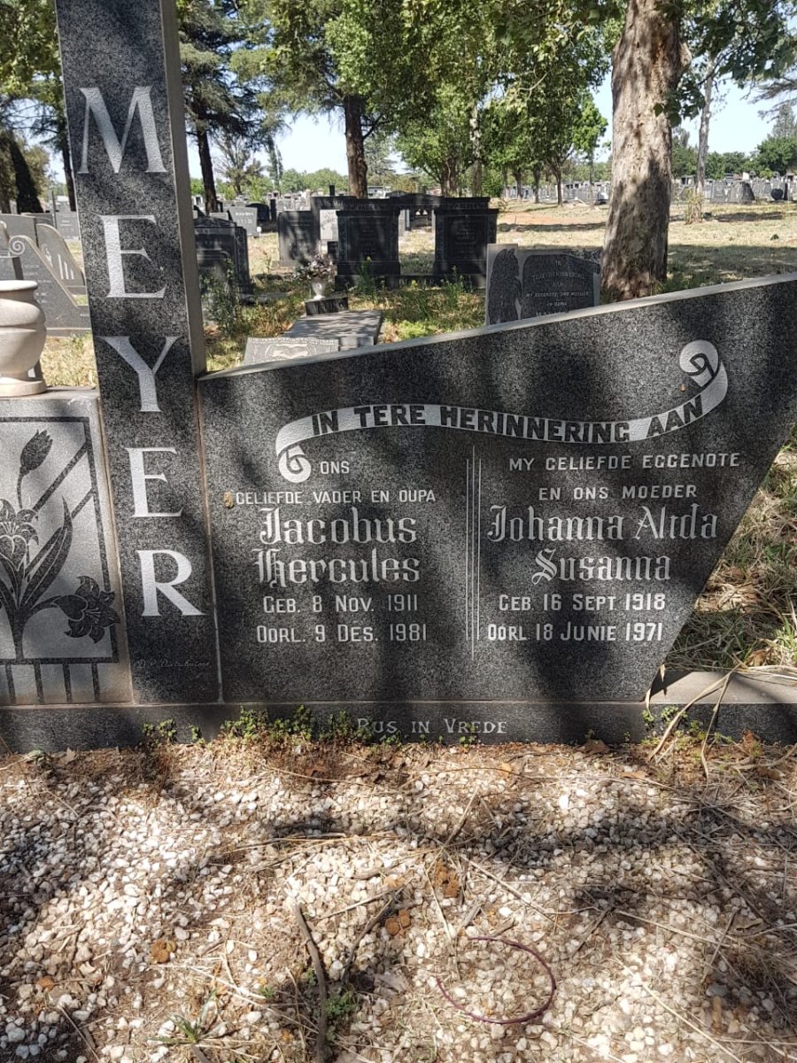 MEYER Jacobus Hercules 1911-1981 &amp; Johanna Alida Susanna 1918-1971