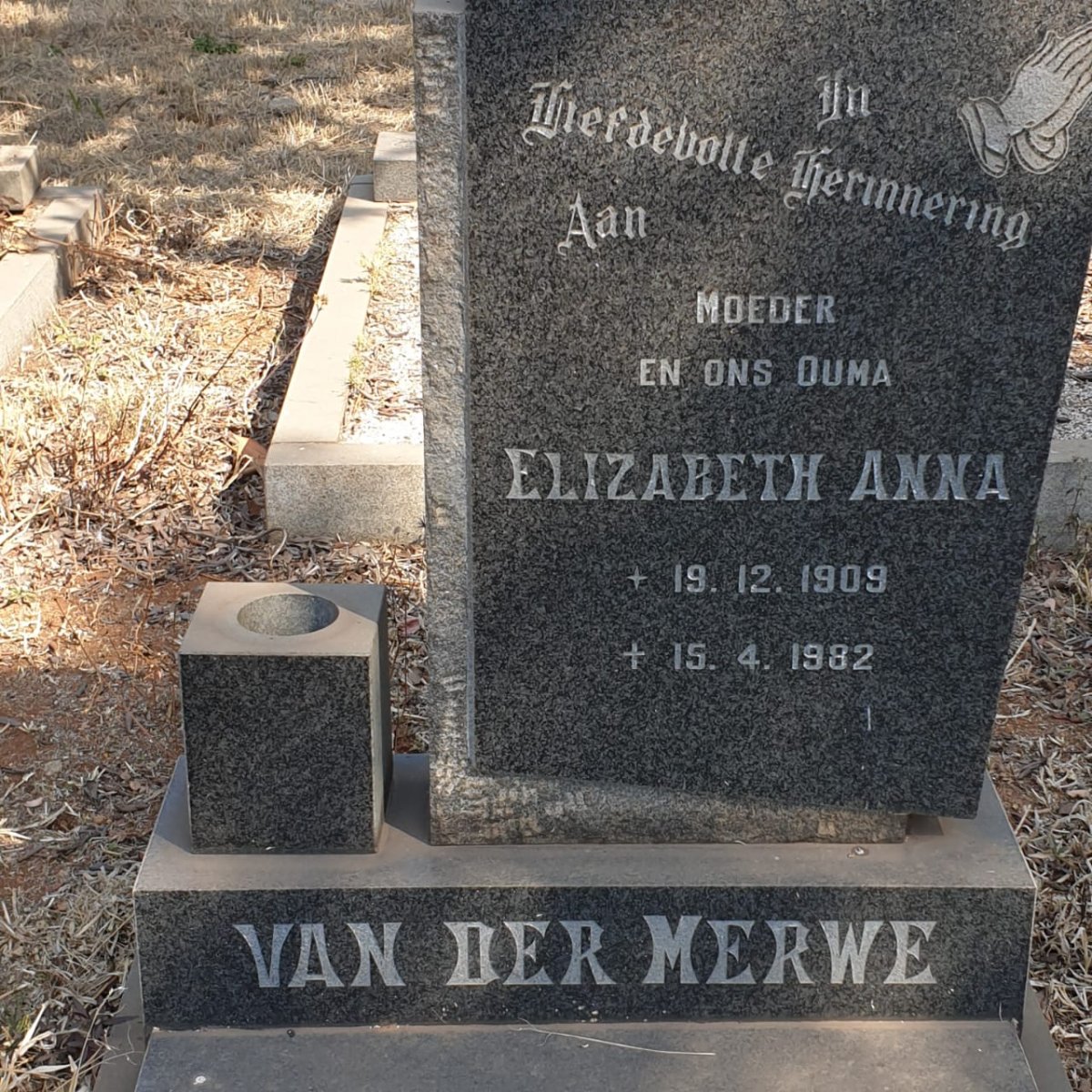 MERWE Elizabeth Anna, van der 1909-1982