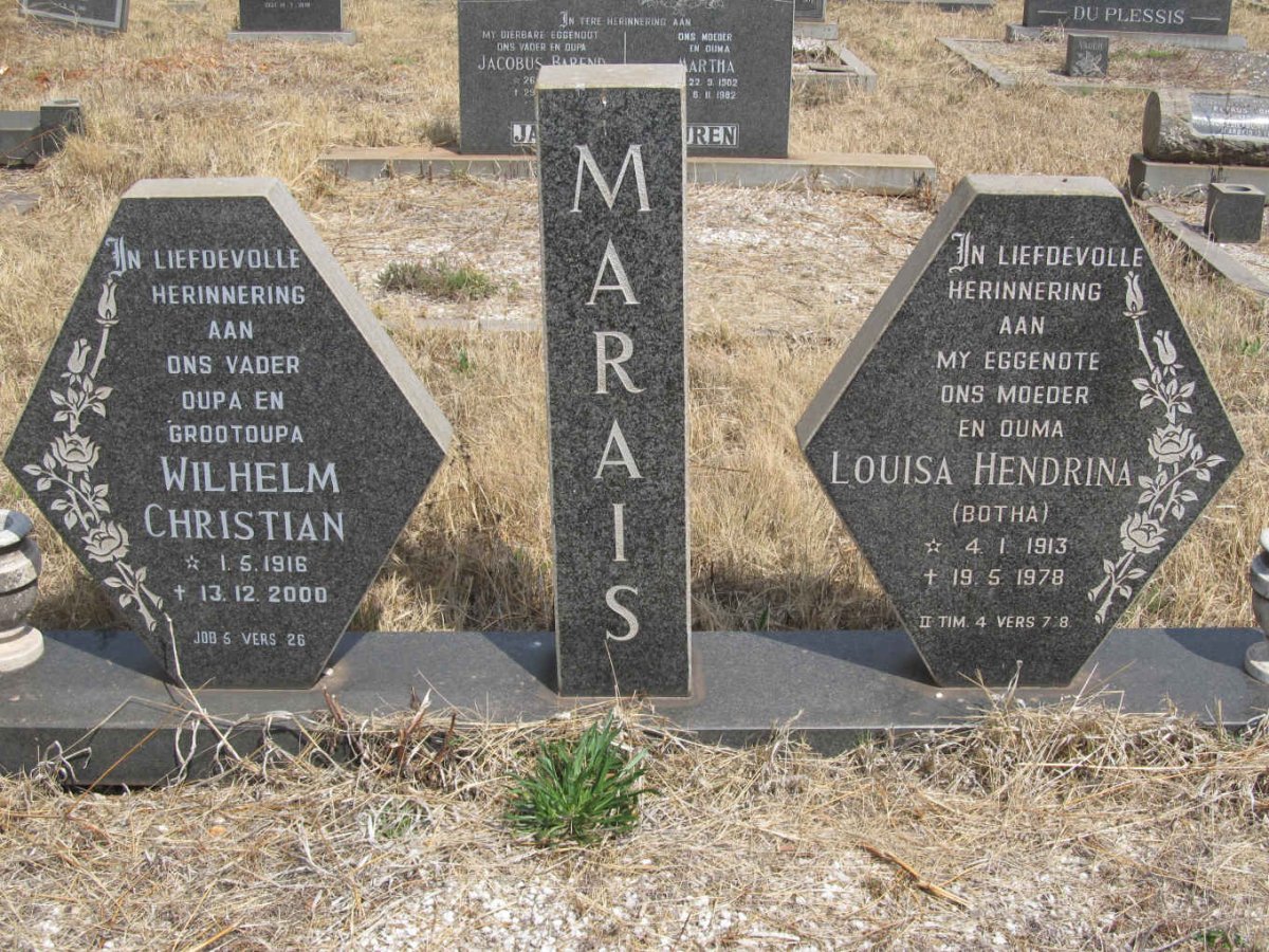 MARAIS Wilhelm Christian 1916-2000 &amp; Louisa Hendrina BOTHA 1913-1978