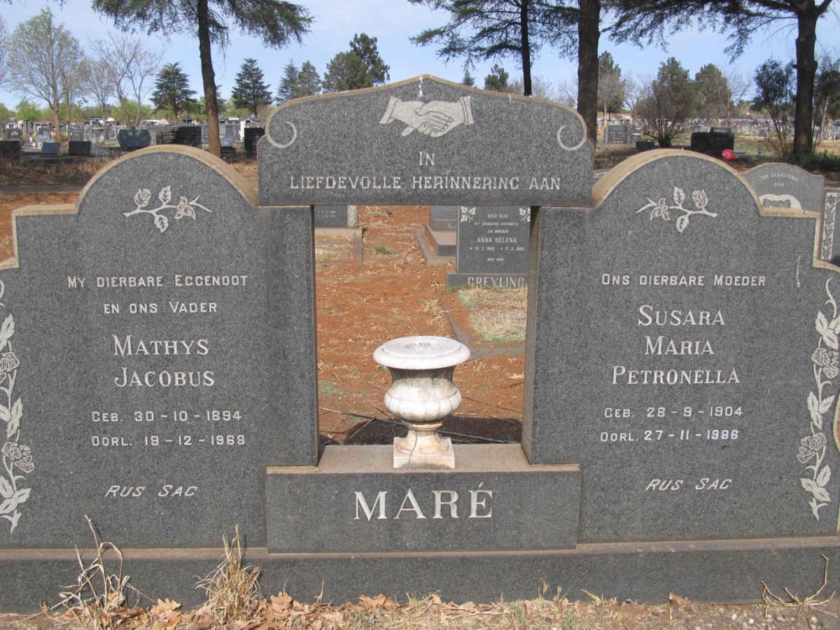 MARE Mathys Jacobus 1894-1968 &amp; Susara Maria Petronella 1904-1986