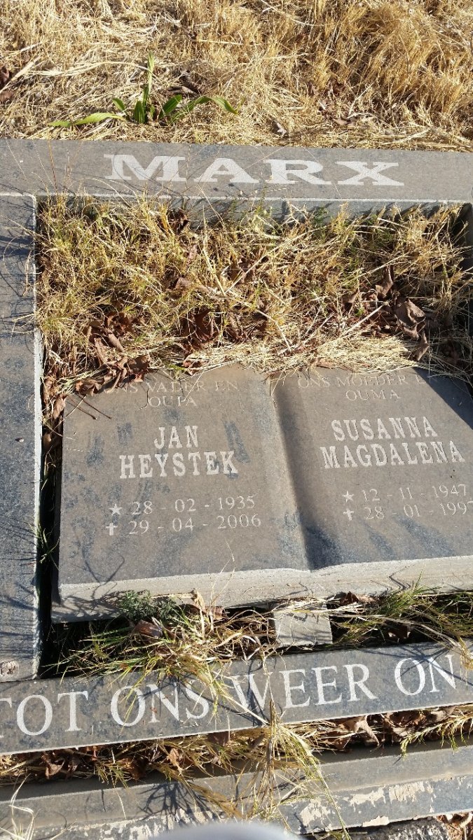 MARX Jan Heystek 1935-2006 &amp; Susanna Magdalena 1947-1997