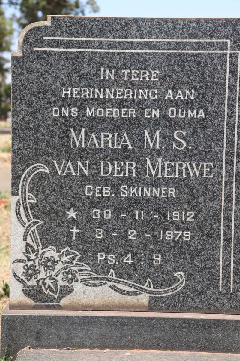 MERWE Maria M.S., van der nee SKINNER 1912-1979