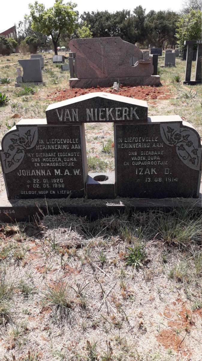 NIEKERK Izak D., van 1914- &amp; Johanna M.A.W. 1920-1998