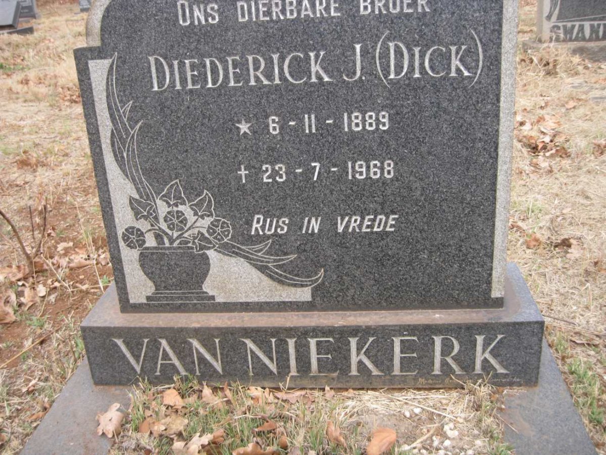 NIEKERK Diederick J,. van 1889-1968