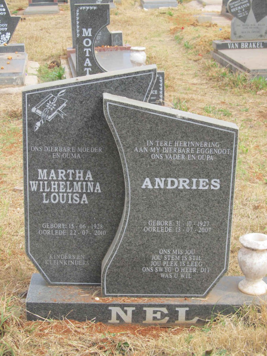 NEL Andries 1927-2007 &amp; Martha Wilhelmina Louisa 1928-2010
