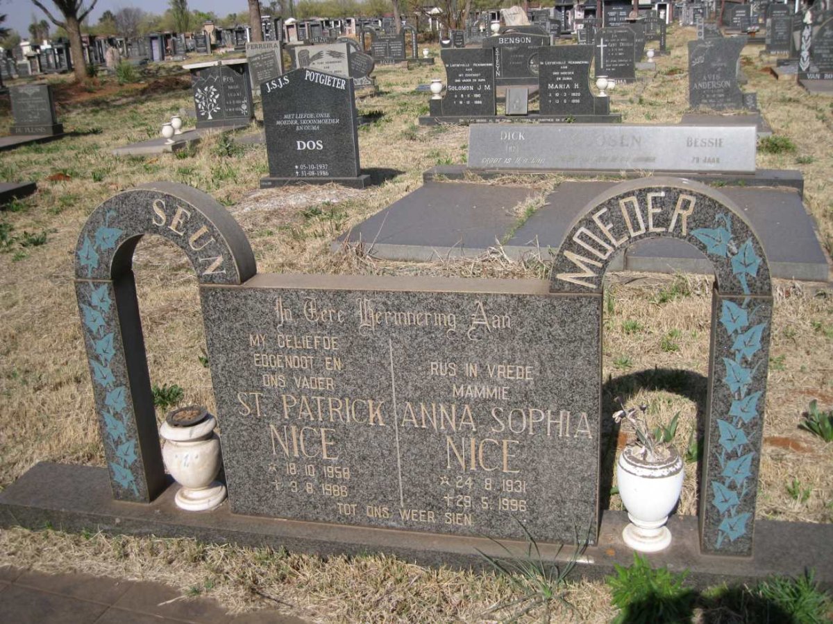 NICE Anna Sophia 1931-1996 :: NICE St Patrick 1958-1988