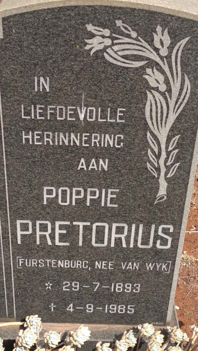 PRETORIUS Poppie voorheen FURSTENBURG nee VAN WYK 1893-1985