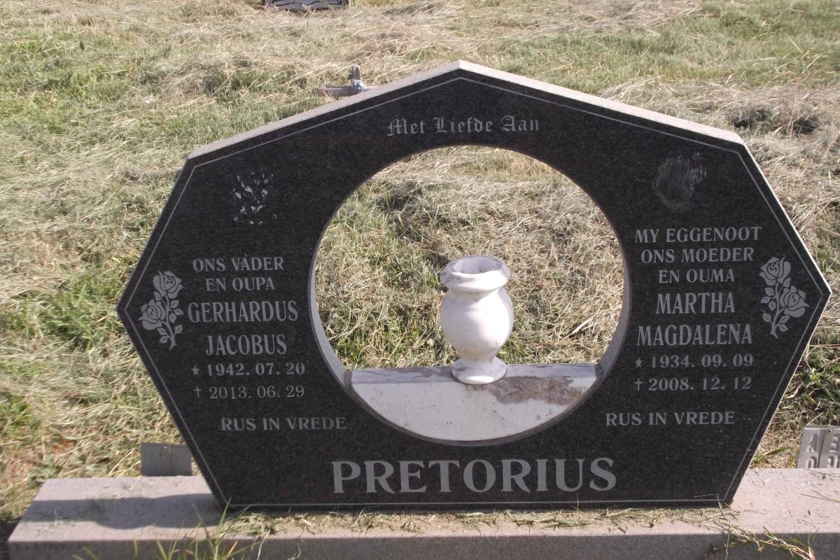 PRETORIUS Gerhardus Jacobus 1942-2013 &amp; Martha Magdalena 1934-2008