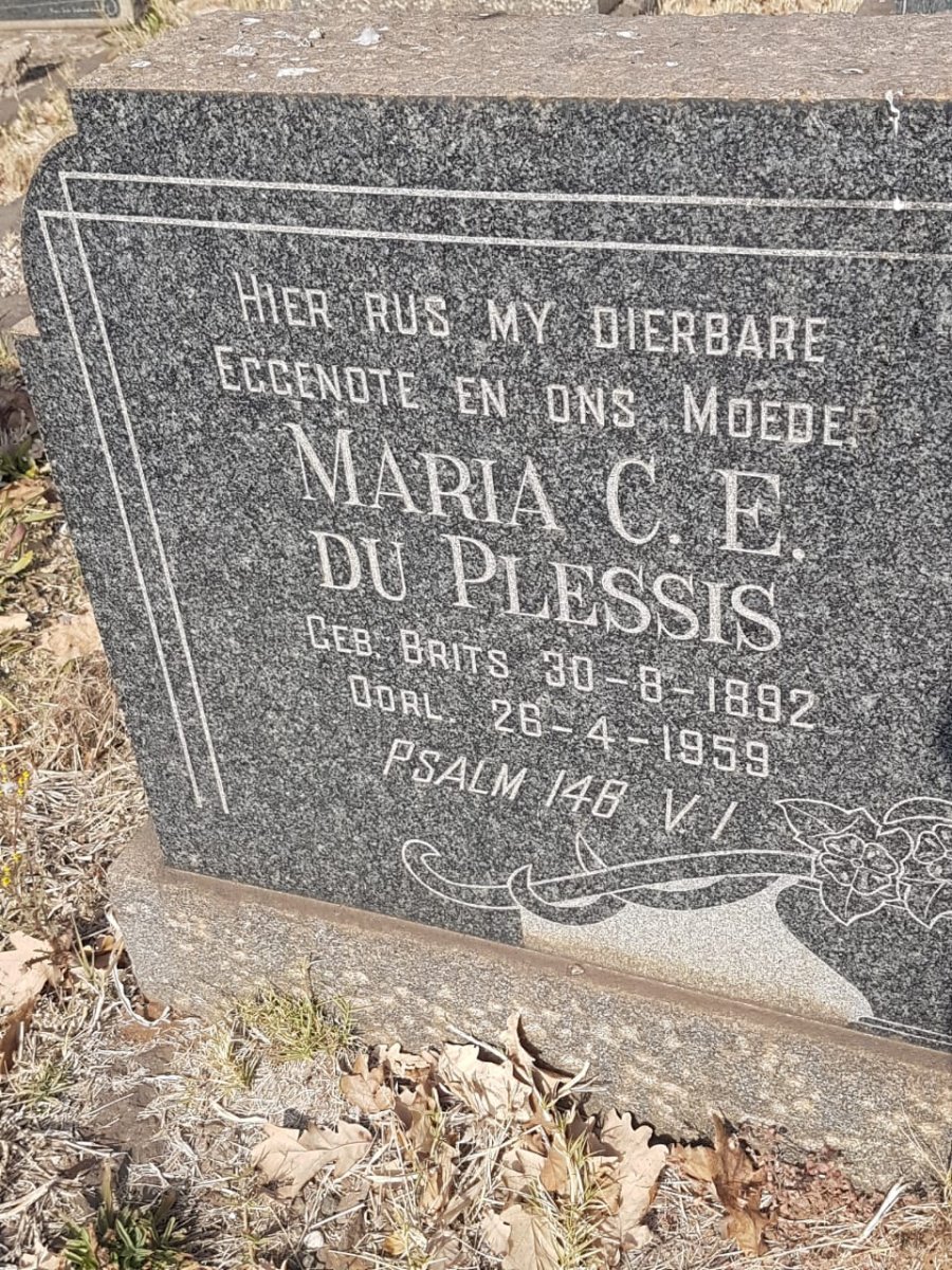 PLESSIS Maria C.E., du nee BRITS 1892-1959