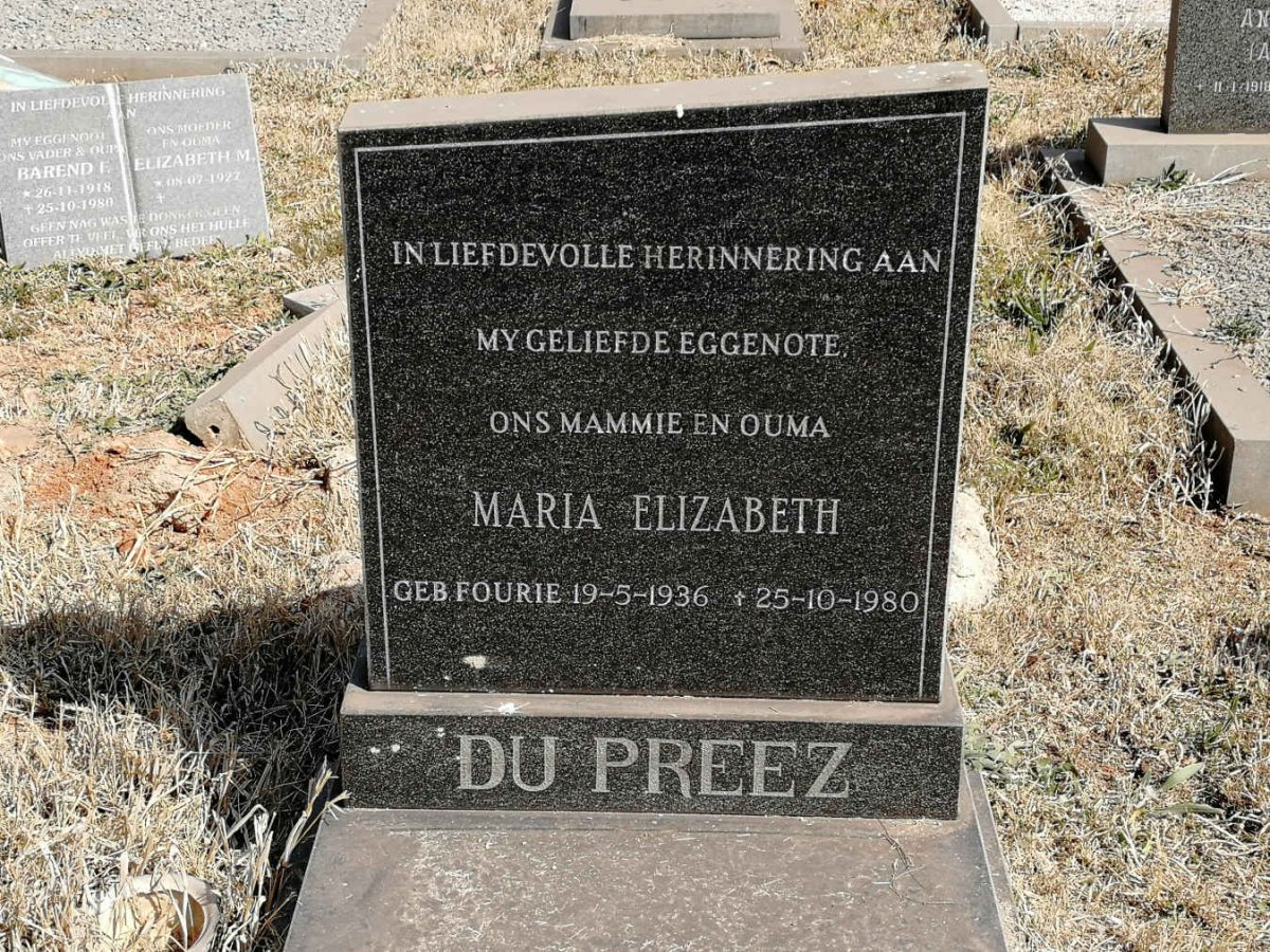 PREEZ Maria Elizabeth, du nee FOURIE 1936-1980