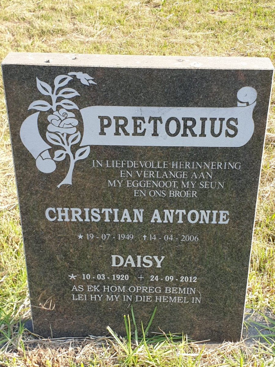 PRETORIUS Christian Antonie 1949-2006 &amp; Daisy 1920-2012