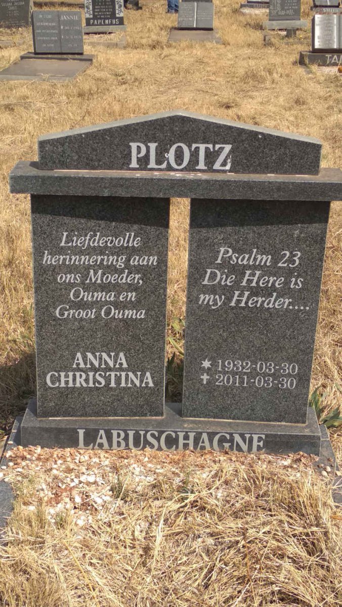 PLOTZ Anna Christina nee LABUSCHAGNE 1932-2011