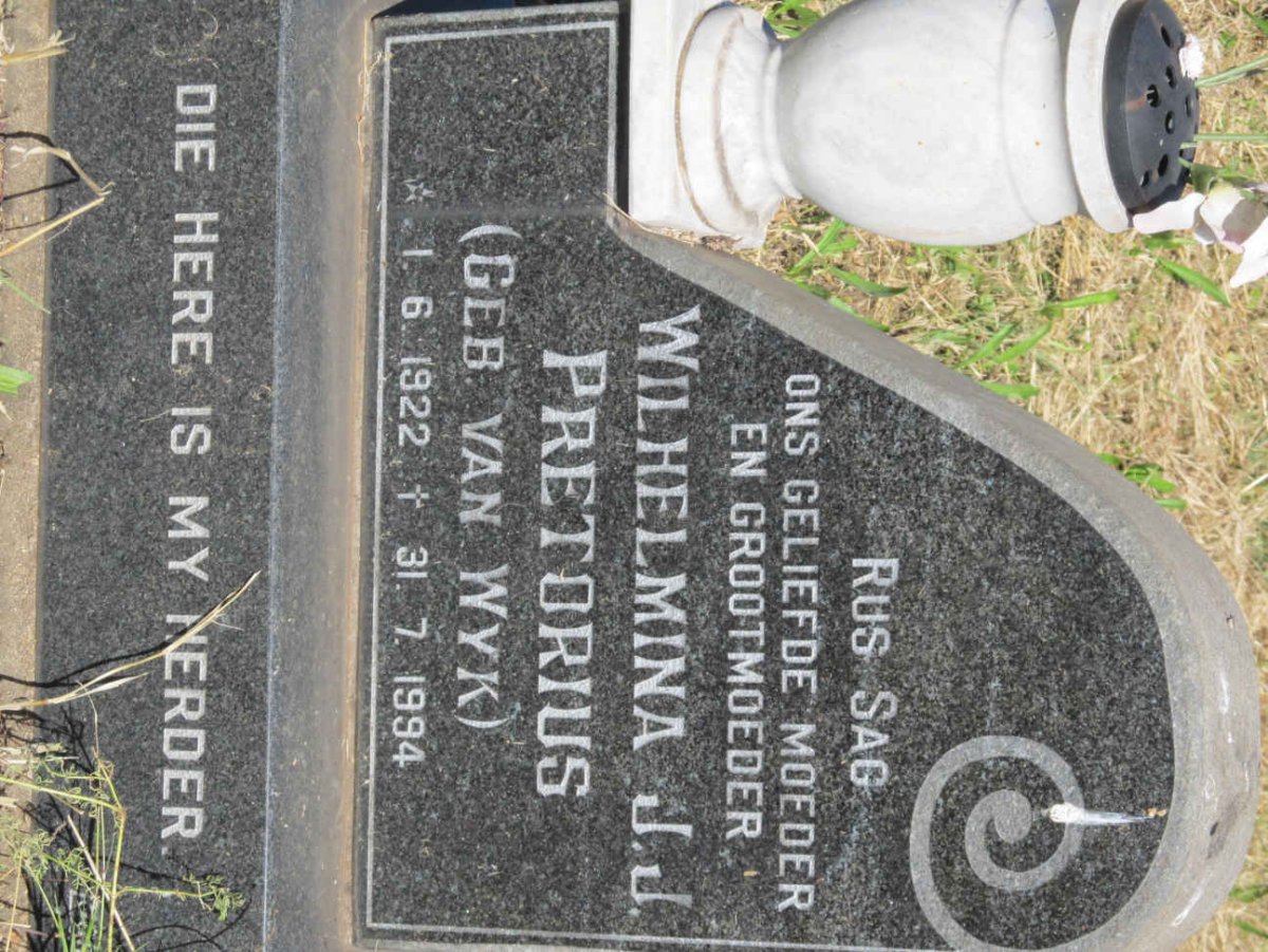 PRETORIUS Wilhelmina J.J. nee VAN WYK 1922-1994