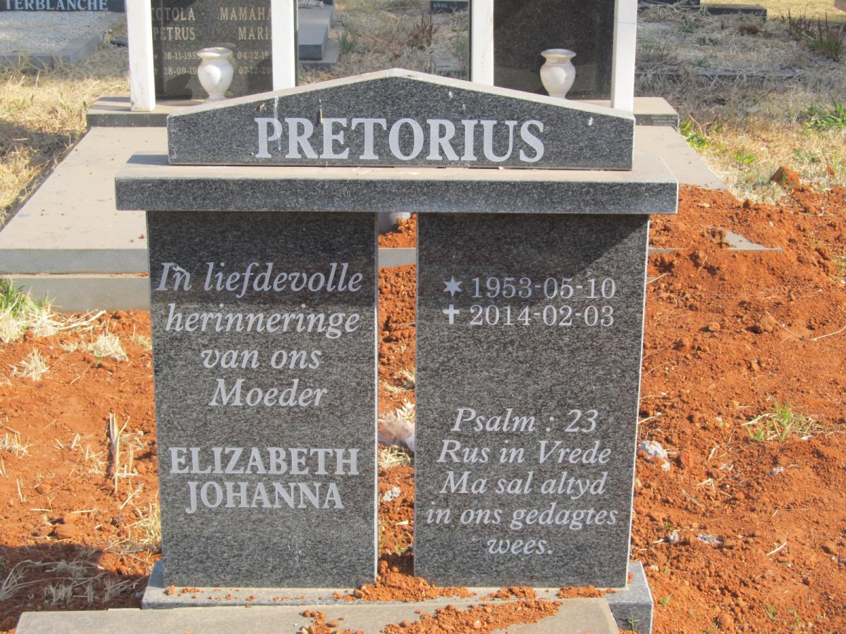 PRETORIUS Elizabeth Johanna 1953-2014